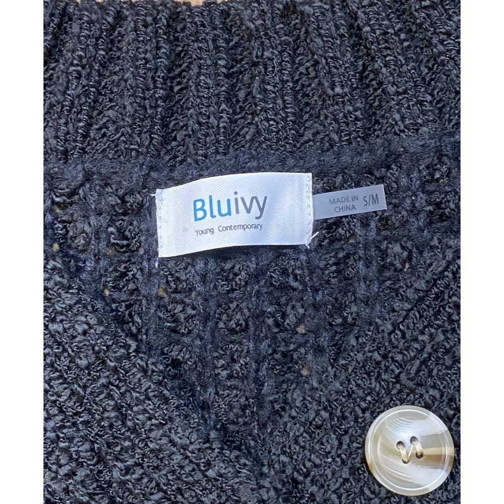 Bluivy Women Sweater S/M Black Pull Over With Turtle Shell Buttons - Picture 6 of 6